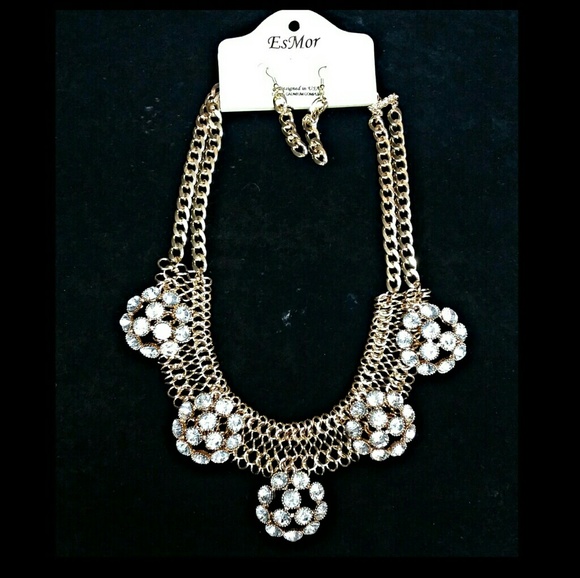 Goldtone & Rhinestone Statement Necklace Set - Picture 2 of 2